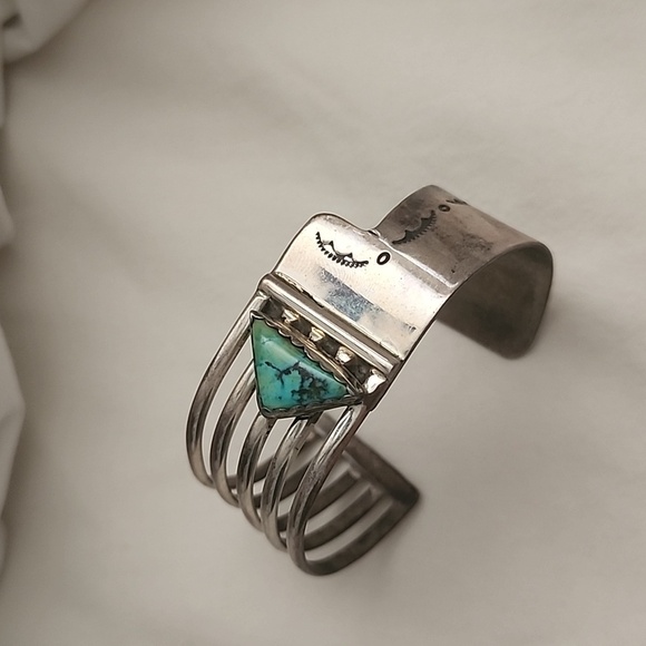 Signed Navajo Turquoise and Silver Bracelet - Picture 1 of 4